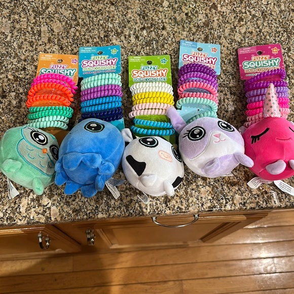 Other - Fuzzy squishy hair cord sets (8 cords, 1 squishy) — ALL 5!